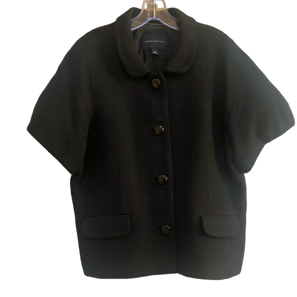 Banana Republic Black Tweed Wool Blend Short Sleeve Jacket